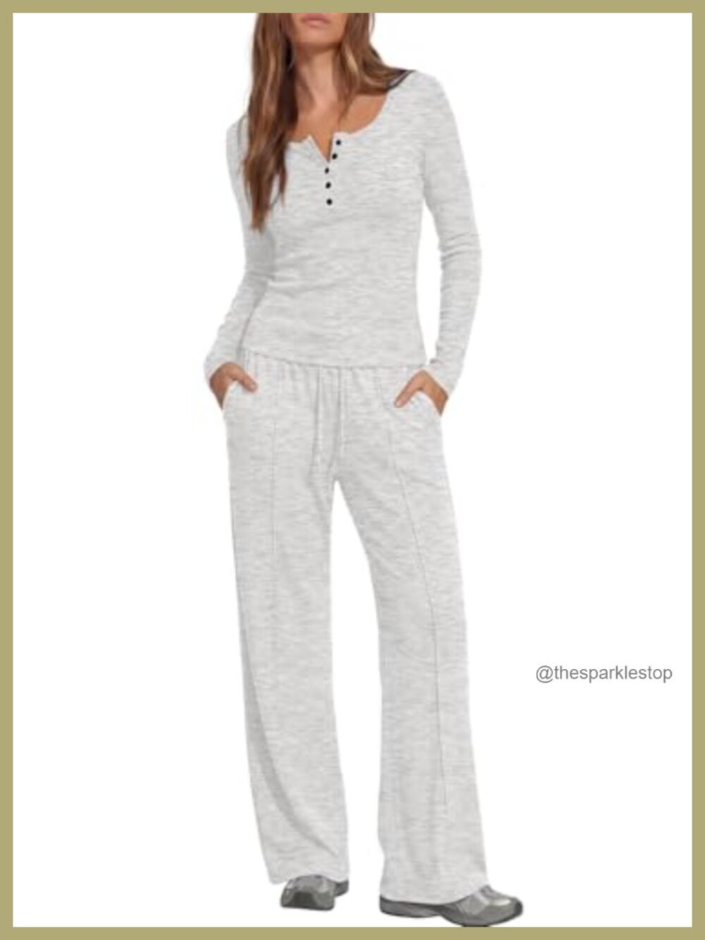 Darong 2 Piece Ribbed Lounge Set Henley Top Wide Leg Pants